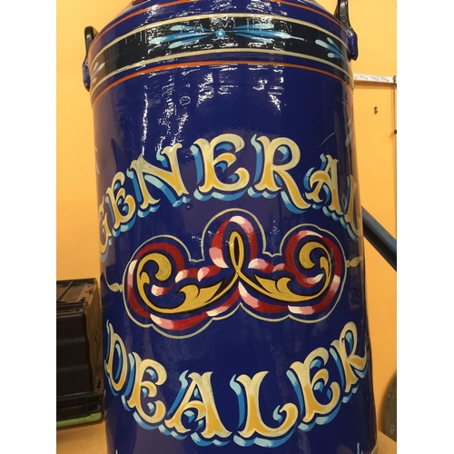 862 - A HANDPAINTED GYPSY MILK CHURN 'GAMEBIRD' GENERAL DEALER DESIGN HEIGHT 72CM SIGNED TERRY COLLEY