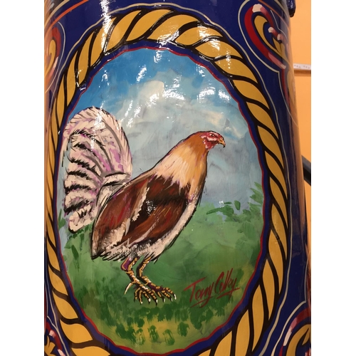 862 - A HANDPAINTED GYPSY MILK CHURN 'GAMEBIRD' GENERAL DEALER DESIGN HEIGHT 72CM SIGNED TERRY COLLEY