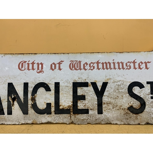 871 - A VINTAGE CITY OF WESTMINSTER 'LANGLEY ST' SW2 SIGN 106.5CM X 29.5CM