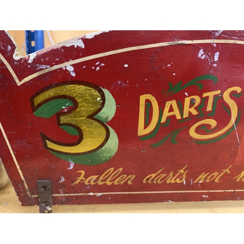 873 - A VINTAGE DOUBLE SIDED WOODEN FAIRGROUND SIGN 55CM X 24CM