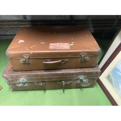 1079 - TWO VINTAGE SUITCASES TO INCLUDE A LARGE LEATHER ONE