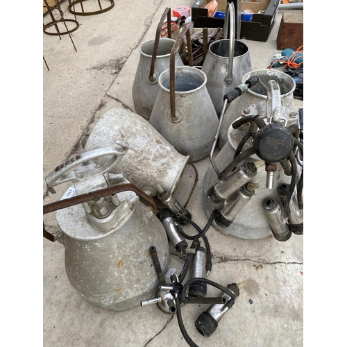 1362 - AN ASSORTMENT OF GALVANISED AND STAINLESS STEEL MILKING BUCKETS