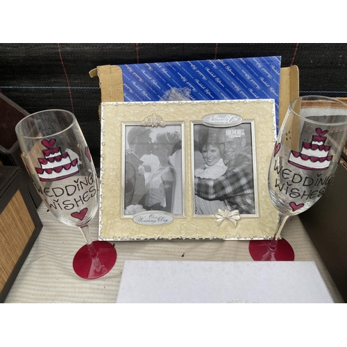 1417 - AN ASSORTMENT OF ITEMS TO INCLUDE PICTURE FRAMES AND CHAMPAGNE FLUTES ETC