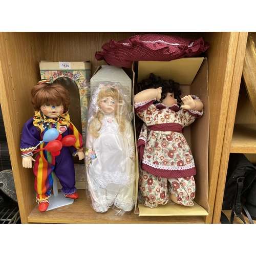 1435 - THREE VINTAGE PORCELAIN DOLLS