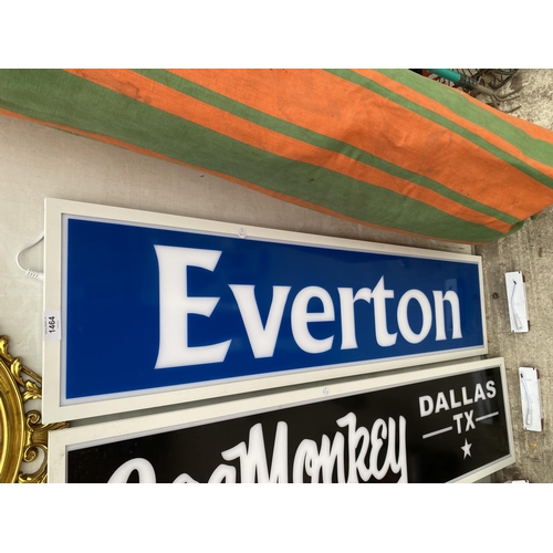 1464 - AN ILLUMINATED 'EVERTON' SIGN WITH ADAPTER BUT NO PLUG