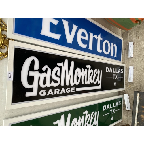 1465 - AN ILLUMINATED 'GAS MONKEY' SIGN WITH ADAPTER BUT NO PLUG