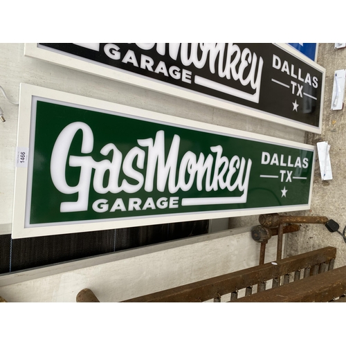 1466 - AN ILLUMINATED 'GAS MONKEY' SIGN WITH ADAPTER BUT NO PLUG