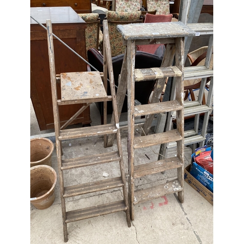 1639 - TWO VINTAGE WOODEN STEP LADDERS