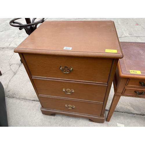 2672 - A SMALL 'STAG' CHEST OF THREE DRAWERS, 21