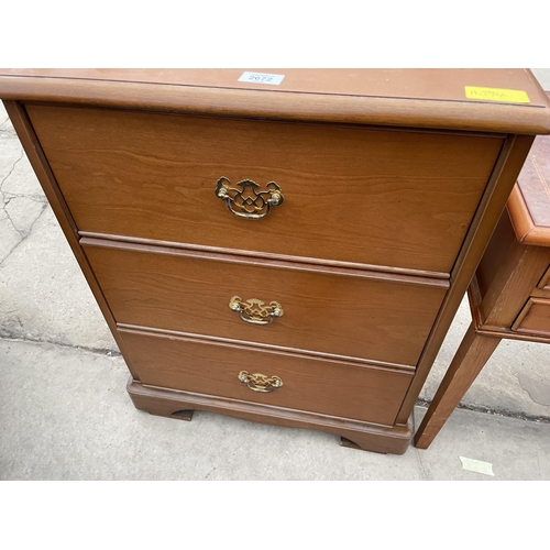 2672 - A SMALL 'STAG' CHEST OF THREE DRAWERS, 21