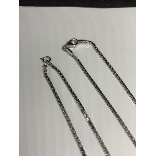 557 - TWO SILVER BOX LINK CHAINS