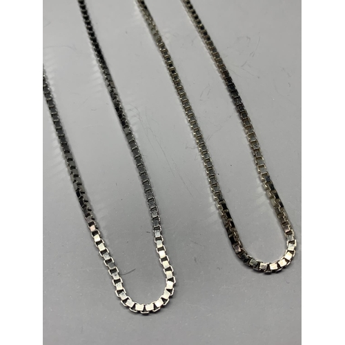 570 - TWO SILVER BOX CHAIN NECKLACES LENGTH 20