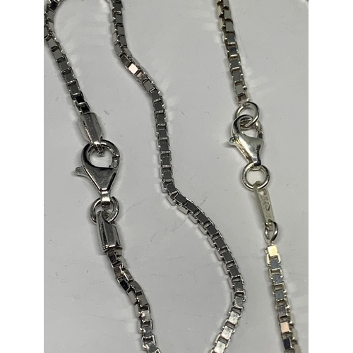 570 - TWO SILVER BOX CHAIN NECKLACES LENGTH 20