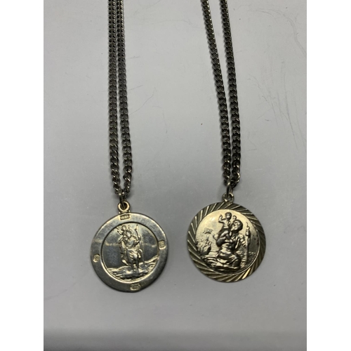 575 - TWO SILVER NECKLACES WITH ST CHRISTOPHER PENDANTS