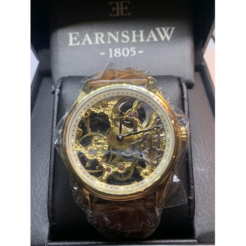 582 - A NEW AND BOXED EARNSHAW AUTOMATIC SKELETON WRIST WATCH NO WARRANTY GIVEN