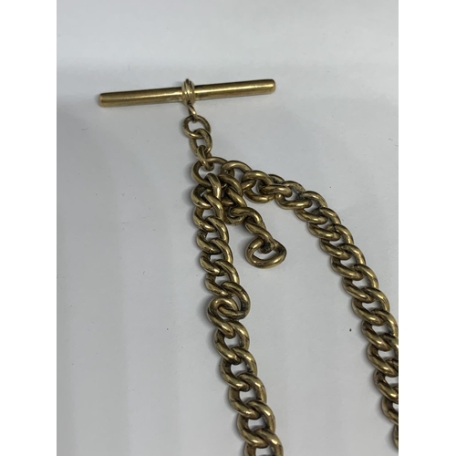 586 - A GOLD PLATED DOUBLE ALBERT WATCH CHAIN