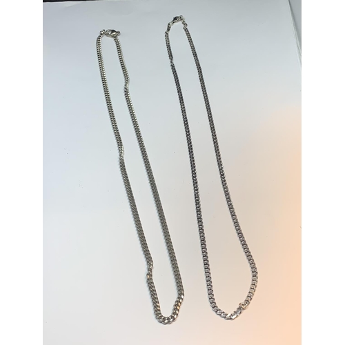 590 - TWO SILVER FLAT LINK NECKLACES LENGTH 20