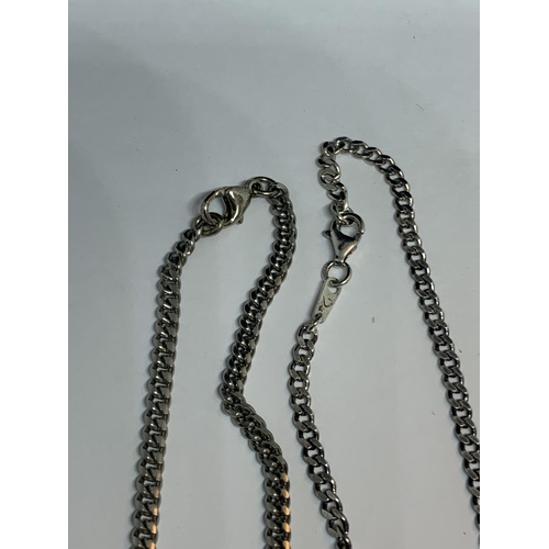 590 - TWO SILVER FLAT LINK NECKLACES LENGTH 20