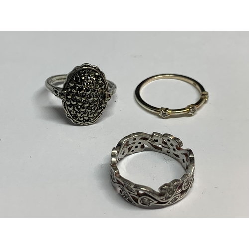 593 - FIVE VARIOUS SILVER RINGS