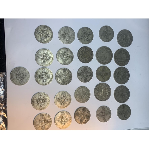 607 - TWENTY SIX SILVER COINS TO INCLUDE CROWNS AND FLORINS