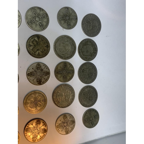 607 - TWENTY SIX SILVER COINS TO INCLUDE CROWNS AND FLORINS