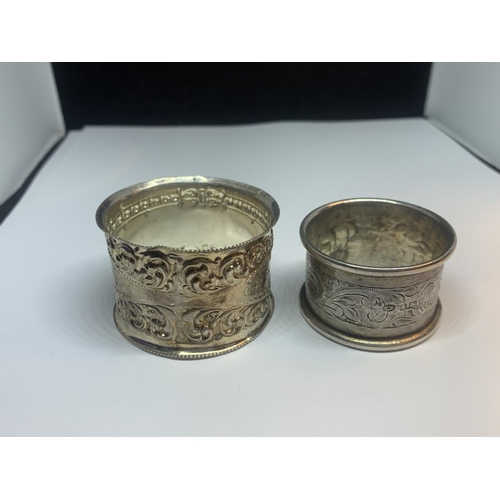 609 - TWO HALLMARKED SILVER ENGRAVED NAPKIN RINGS