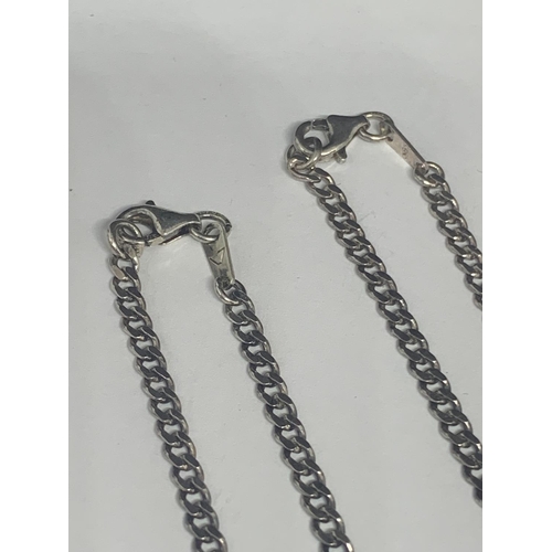 610 - TWO SILVER FLAT LINK NECKLACES LENGTH 20