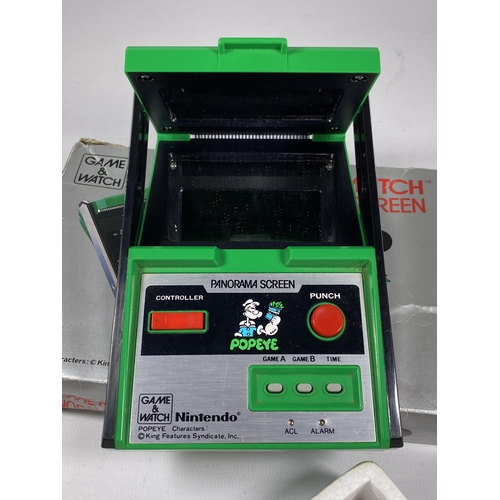 411 - A RETRO BOXED NINTENDO POPEYE PANORAMA SCREEN GAME & WATCH