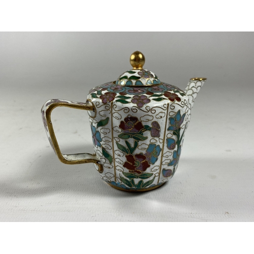 447 - A SMALL CLOISONNE TEAPOT HEIGHT 8CM