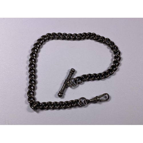 646 - A VINTAGE GUN METAL ALBERT FOB CHAIN