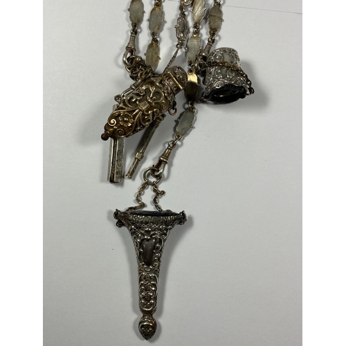 656 - A VICTORIAN FIVE CHAIN CHATELAINE