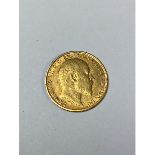 501 - AN EDWARD VII 1906 GOLD HALF SOVEREIGN