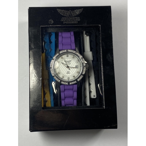 665 - AN AVIATOR WRIST WATCH WITH INTER CHANGABLE STRAPS IN A PRESENTATION BOX