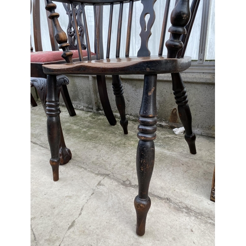 2516 - A 19TH CENTURY ELM AND YEW HIGH BACK WINDSOR ELBOW CHAIR