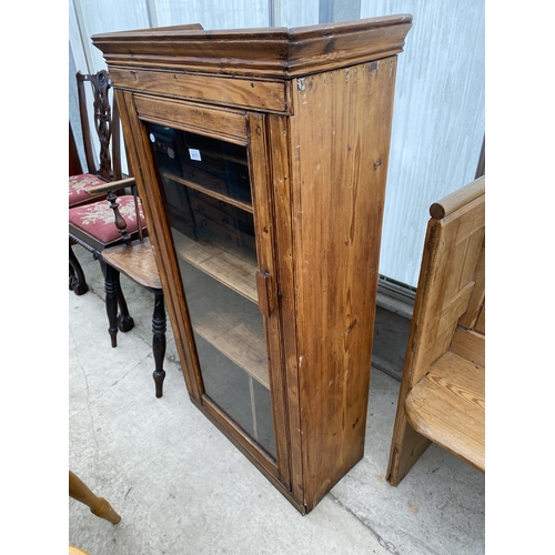 2517 - A VICTORIAN PINE SINGLE DOOR GLAZED CABINET, 25