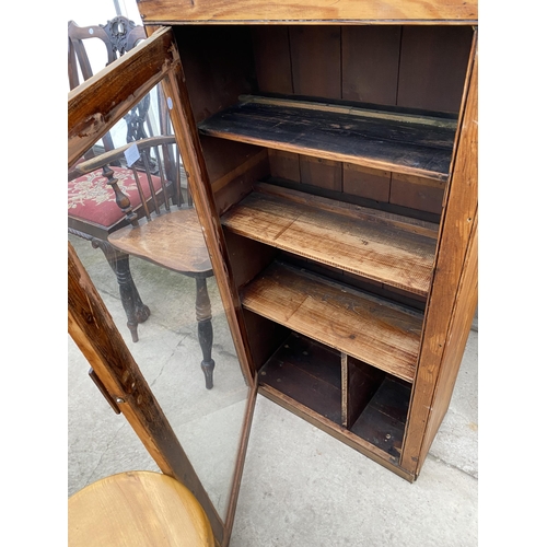 2517 - A VICTORIAN PINE SINGLE DOOR GLAZED CABINET, 25