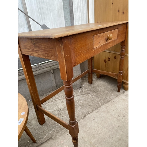 2526 - A VICTORIAN PINE WASHSTAND ON TURNED LEGS, WITH SMALL DRAWER, 38