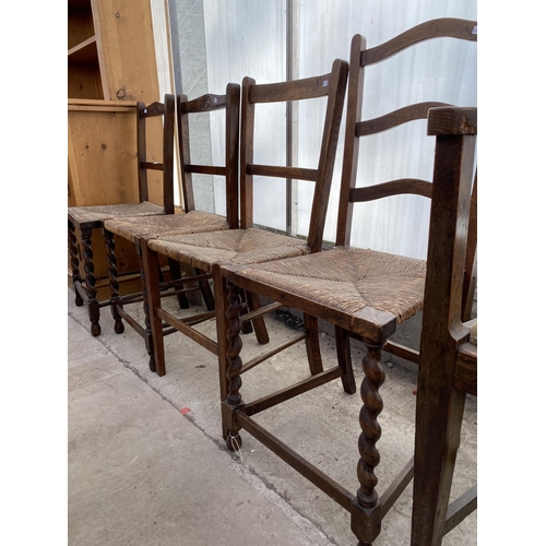 2530 - THREE VARIOUS EDWARDIAN BARLEYTWIST BEDROOM CHAIRS, SIMILAR CHAIR AND CARVER CHAIR