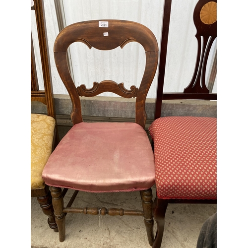 2534 - THREE EDWARDIAN MAHOGANY AND INLAID PARLOUR CHAIRS, VICTORIAN BEDROOM CHAIR AND COMMODE CHAIR