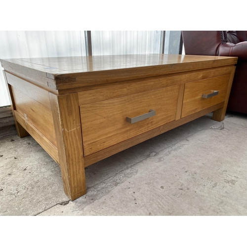 2546 - AN OAK COFFEE TABLE WITH TWO DRAWERS, 47 X 28