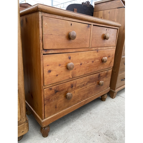 2552 - A VICTORIAN PINE CHEST OF TWO SHORT AND TWO LONG DRAWERS, 35