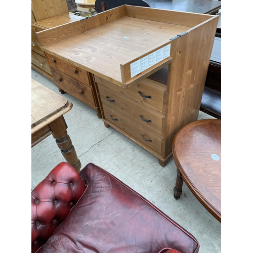 2553 - A PINE NURSERY CHEST OF THREE DRAWERS WITH FOLD-OVER TOP, 31.5