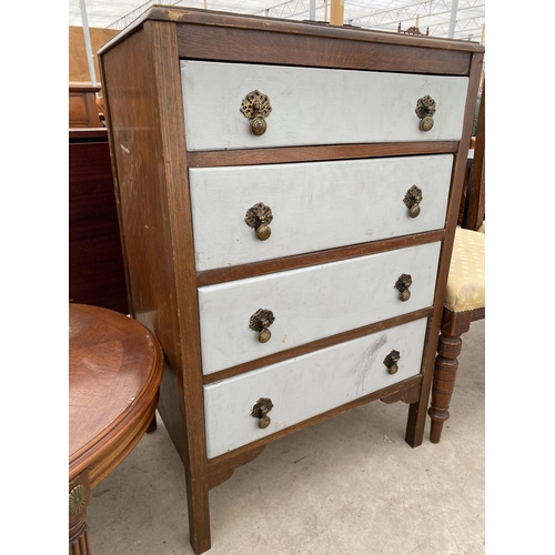 2555 - A MID 20TH CENTURY OAK AND PAINTED CHEST OF FOUR DRAWERS, 24