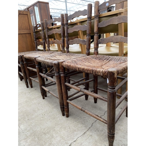 2562 - FOUR SPANISH STYLE RUSH SEATED CHAIRS AND AN EDWARDIAN BEDROOM CHAIR