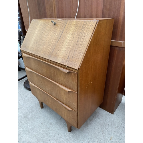 2581 - A RETRO TEAK BUREAU WITH THREE DRAWERS TO THE BASE, 30