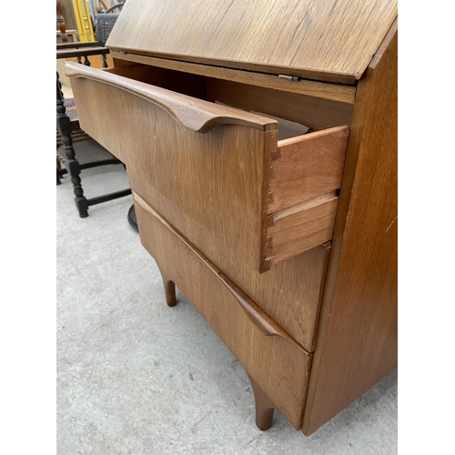 2581 - A RETRO TEAK BUREAU WITH THREE DRAWERS TO THE BASE, 30