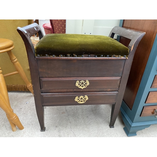 2584 - A LATE VICTORIAN PIANO STOOL WIITH LIFT-UP LID AND TWO DRAWERS