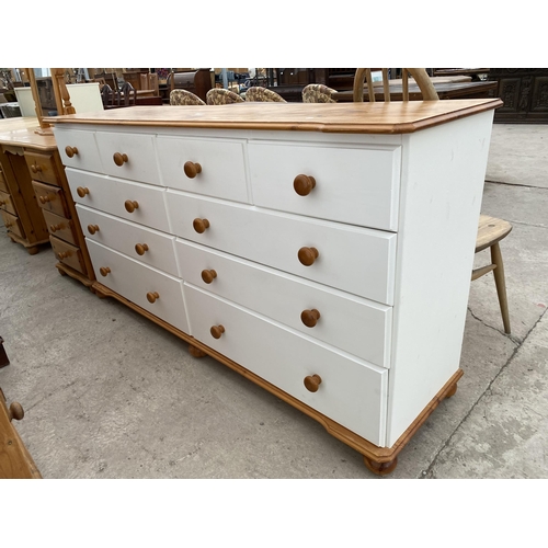 2591 - A PINE AND PAINTED CHEST OF FOUR SHORT AND SIX LONG DRAWERS, 64