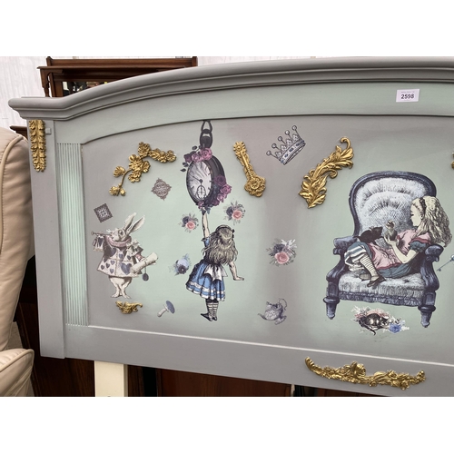 2598 - A 5' DIVAN HEADBOARD WITH 'ALICE IN WONDERLAND' DECORATION BY WINSOR