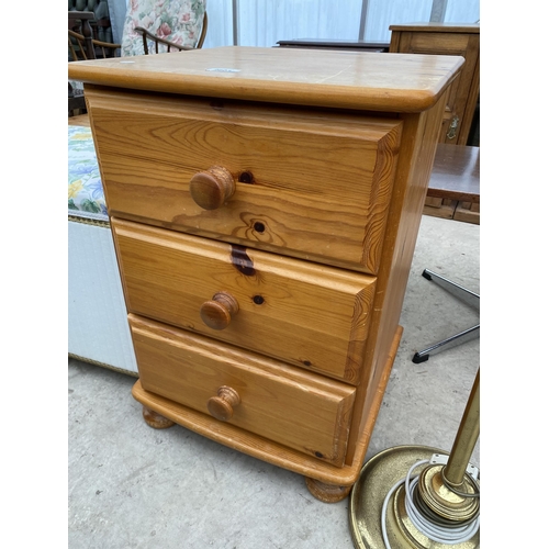 2603 - A PINE CHEST OF THREE DRAWERS, 17.5